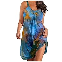 Womens Casual Comfortable Summer Beach Dress Spaghetti Strap Sleeveless 2023 Sexy Dresses Print Slim Fit Dress