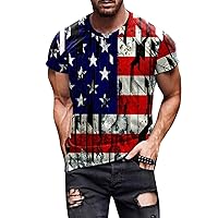 Mens American Flag Shirt 2024 Summer Vintage Patriotic 4th of July Crewneck Casual Shirts Independence Day Muscle Tops