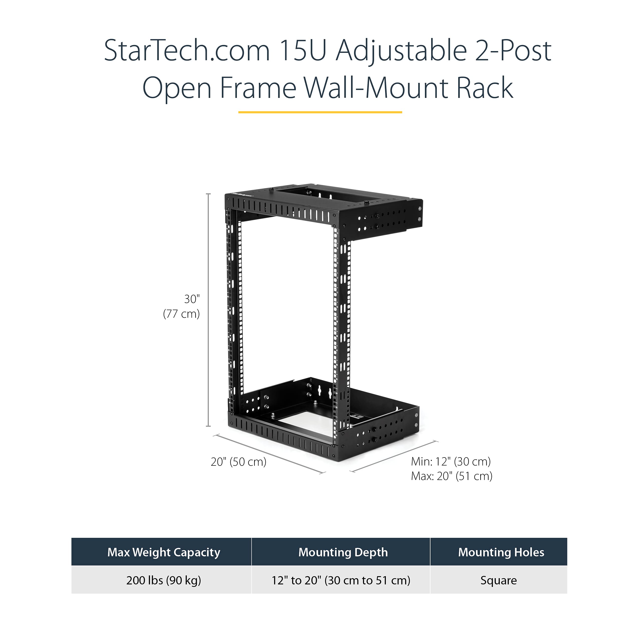 StarTech.com 2-Post 15U Heavy-Duty Wall Mount Network Rack, 19