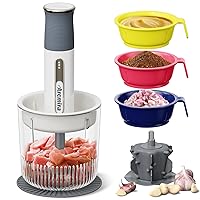 Cordless Food Processor with 4 Bowls & 2 Blades, 3-in-1 Multifunction Electric Chopper/Meat Grinder/Vegetable Chopper/Garlic Peeler, Ideal for Chopping Meat, Veggie, Garlic & Baby Food (White)