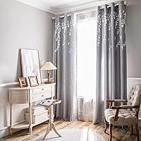 Melodieux Flower Embroidery Linen Room Darkening Curtains for Living Room Bedroom Grommet Window Drape, White Flower, 52 by 84 Inch (1 Panel)