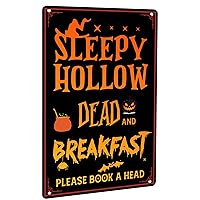 Sleepy Hollows Dead and Breakfast Please Book a Head Metal Sign Retro Vintage Halloween Decorations Wall Decor for Home Shop Cafe Kitchen Coffee Bar Pub 8x12 Inch