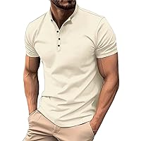 Men's Basic Henley Polo Shirts Short Sleeve Button Down Slim Fit Casual Golf Shirts Summer Muscle Fit Classic Solid Tops
