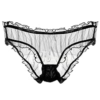 Women's Mesh Transparent Panties Lightweight Breathable Lace Pure Cotton Crotch Low Waist Briefs Long Lingerie