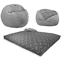 Chenille Bean Bag Chair, Convertible Chair Folds from Bean Bag to Lounger, As Seen on Shark Tank, Charcoal - Full Size