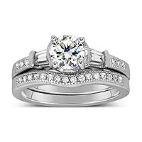 Antique 1 Carat Round Diamond Wedding Ring Set for Her in White Gold