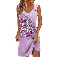 Womens Summer Dress 2024 Casual Scoop Neck Sleeveless Fashion Boho Floral Beach Dress Sundress A-Line Dress