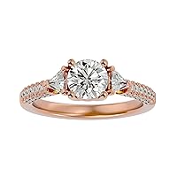 Certified 18K Round Cut Moissanite Diamond (1.03 ct) Natural Round Cut Diamond (0.25 ct) Natural Trillion Cut Diamond (0.35 ct) With White/Yellow/Rose Gold Engagement Ring For Women