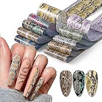 Snake Skin Nail Foil Transfer Stickers,Nail Art Supplies Transfer Foils Holographic Starry Sky Animal Print Nail Adhesive Decals Python Snake Design Stickers for Women Girls Manicure Decorations 10PCS