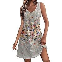 Summer Dresses for Women Swing Boho Floral Print Sundresses Drawstring Waist Flowy Beach Cover Up Midi Dress