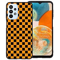 Phone Case for Samsung Galaxy A23 5G/4G, Orange Black Grid Plaid Regular Lattice Checkered Checkerboard Cute Shockproof Protective Anti-Slip Soft Cover Shell