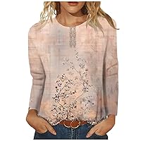 Women Long Sleeve Tops Dressy Ethnic Floral Print Crew Neck Shirts Loose Fit Casual Sweatshirt Trendy Clothes