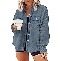 Womens Waffle Knit Shacket Plus Size Fall Shirts 2023 Casual Oversized Long Sleeve Button Down Autumn Clothes