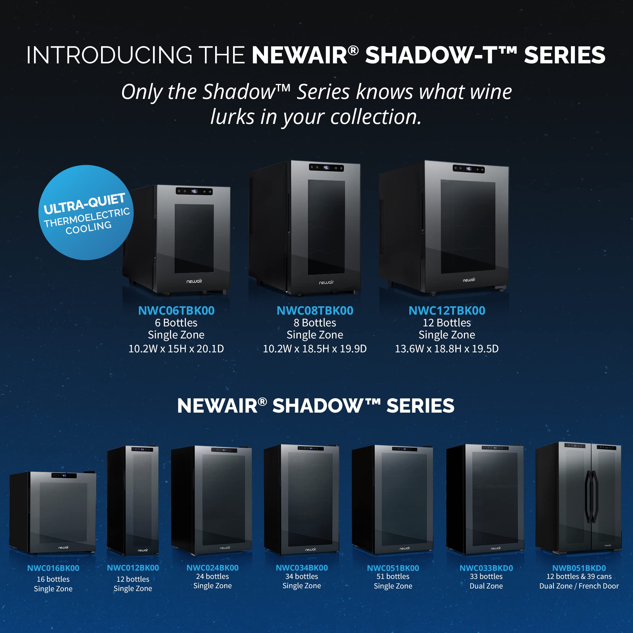 NewAir Shadow-T Series Wine Cooler Refrigerator | 6 Bottle | Countertop Mirrored Compact Wine Cellar with Triple-Layer Tempered Glass Door | Vibration-Free & Ultra-Quiet Thermoelectric Cooling