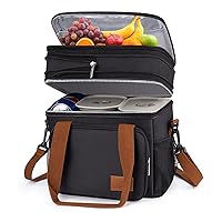 Lunch Box for Men, 17L Insulated Cooler Lunch Bag Women Expandable Double Deck Lunch Cooler Bag,Lightweight Leakproof Lunch Tote Bag, Suit For Work Travel Picnic (Black)