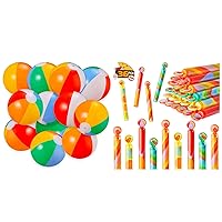 SCIONE 60 Pack Summer Beach Party Favors Beach Balls Bulk 24 Pack and 36 Mini Bubble Wands, Beach Ball Bubble Party Favors for Kids, Swimming Pool Toys for Kids Summer Water Games, Kids Birthday Party
