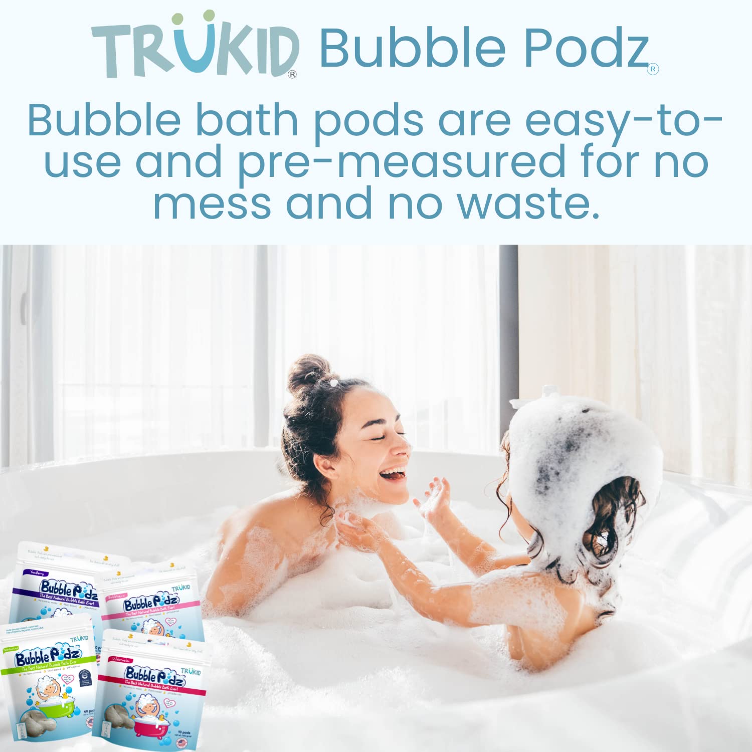 TruKid Bubble Podz Bubble Bath for Baby & Kids, Gentle Refreshing Bath Bomb for Sensitive Skin, pH Balance 7 for Eye Sensitivity, Natural Moisturizers and Ingredients, Yumberry (8 Podz)