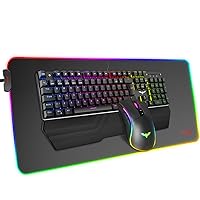 havit Mechanical Keyboard and Mouse Combo RGB Gaming 105 Keys Blue Switches Wired USB Keyboards with Detachable Wrist Rest, Programmable Mouse, RGB Large Gaming Mouse Pad for PC Gamer Computer Desktop