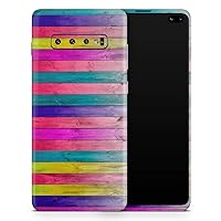 Vibrant Neon Colored Wood Strips Vinyl Decal Wrap Cover Compatible with Samsung Galaxy S10 Plus (Screen Trim and Back Skin)