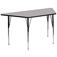 Flash Furniture Wren 29''W x 57''L Trapezoid Grey Thermal Laminate Activity Table - Standard Height Adjustable Legs