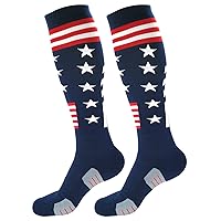 American Flag Athletic Knee High Socks Patriotic Over the Calf Socks for Baseball Football Softball Soccer