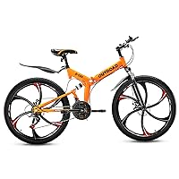 Outroad 26 Inch Folding Mountain Bike, 21 Speed Full Suspension High-Carbon Steel MTB Foldable Bicycle, Dual Disc Brake Non-Slip Folding Bikes for Adults/Men/Women, Black, Orange and Green