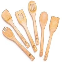 Bamboo Wooden Spoons for Cooking 6-Piece, Apartment Essentials Wood Spatula Spoon Nonstick Kitchen Utensil Set Premium Quality Housewarming Gifts for Everyday Use