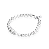 Elegant Sterling Silver Roundels with European White Simulated Pearls Keepsake Baby Girl Bracelet (B131)