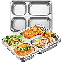 Chengu 5 Pack Stainless Steel Divided Plates Kids Stainless Steel Plates Metal Dinner Plates for Adults Snack Food Portion Plates with Compartments Serving Plate Dividers for Food Control (4 Sections)