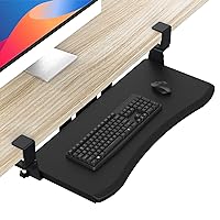 Keyboard Tray Under Desk,Pull Out Keyboard & Mouse Tray with Heavy-Duty C Clamp Mount,27(32 Including Clamps) x11.8 in Slide Out Platform Computer Drawer,Suitable for Office (Wood 27 inch)
