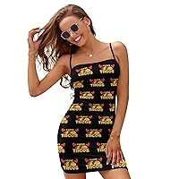 I Love Tacos Women's Spaghetti Strap Dress Adjustable Slip Dresses Sexy Mini Dress Backless Bodycon Dress