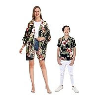 Matching Hawaiian Luau Mother Son Kimono Boy Shirt in Black Rafelsia