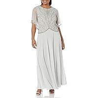 J Kara Women's Flutter Sleeve Mock 2 Piece Embellished Sequin Flare Long Dress