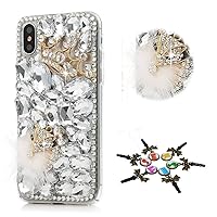 STENES Sparkle Case Compatible with Samsung Galaxy A41 - Stylish - 3D Handmade Bling Crown Fox Rhinestone Crystal Diamond Design Cover Case - White