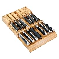 Utoplike in-Drawer Knife Block Bamboo Kitchen Knife Drawer Organizer, Large Handle Steak Knife Holder Without Knives, Fit for 12 Knives and 1 Sharpening Steel (Not Included)