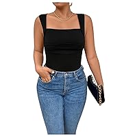 Women's Plus Size Wide Strap Cami Top Square Neck Sleeveless Summer Tank Tops