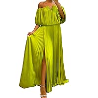 Women's Solid Color Strapless Accordion Pleated One Shoulder Slit Elegant and Sexy Dress Rec Dress for Women