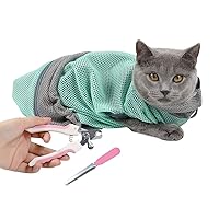 Cat Bathing Washing Bag with Nail Clipper File Anti-Bite Anti-Scratch Grooming Bag Adjustable Cat Shower Bags Breathable for Nail Trim/Examining/Ear Clean/Injecting Polyester (Green)