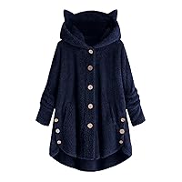 tuduoms Winter Coats for Women Teen Girls Plush Hoodies Plus Size Fleece Jackets Cute Cat Ears Winter Warm Hooded Sweater