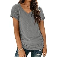 AUTOMET T Shirts Short Sleeve V Neck Tees for Women Fashion Tops Trendy Lightweight Soft Casual Summer Outfits Clothes 2024