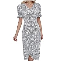 AODONG Spring Dresses for Women 2024 Casual Fit and Flare Cap Sleeve A Line Knee Length Dress with Pocket