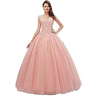 Women's V Neck Sleeveless Quinceanera Dresses Embroidery Beading 15 Dresses Sexy Open Back Formal Prom Gown
