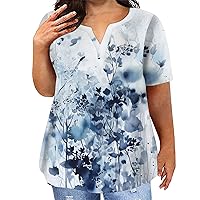 Spring Tops for Women 2024 V Neck Oversized Tshirts Short Sleeve Tie-Dye with Pockets Blouses Spring Outfits Clothes