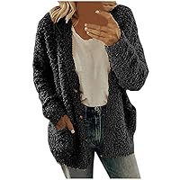 Women's Fuzzy Popcorn Button Down Long Sleeve Cardigan Knit Oversized Sherpa Sweater Cozy Plus Size Coat with Pockets