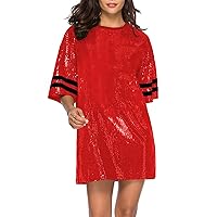 CUTUBLY Women Sequin T-Shirt Sparkly Sequin Short Dress Casual Loose Shiny Glitter Cocktail Birthday Party Club Night Out