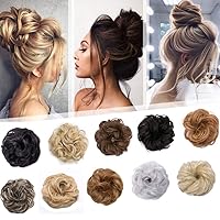 Messy Hair Bun Extensions Synthetic Updo Chignons Donut Elastic Bride Bun Ponytail Scrunchy Hairpiece Wig Accessory for Women 45g Ginger Brown Mix Golden Blonde-Thicker