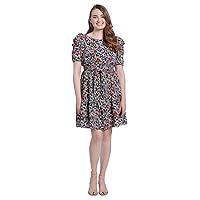London Times Women's Smocked Waist with Bow and Puff Sleeve Dress