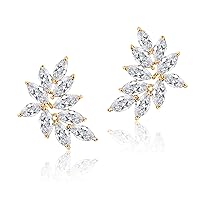 UILZ Marquise Bridal Wedding Earrings for Brides Bridesmaid, Cubic Zirconia Rhinestone Cluster Stud Gold Earrings for Women, Prom Party Jewelry Wedding Gift