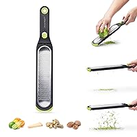 1mm Ozest – Fine | Speed Citrus Cheese Nut Food Self-Cleaning POP Button Zester | Easy Fluffy Zest No Pith | Non-Slip Foot, Safer Control | Blade Cover Measures 2 Tbsp | Black/Green…