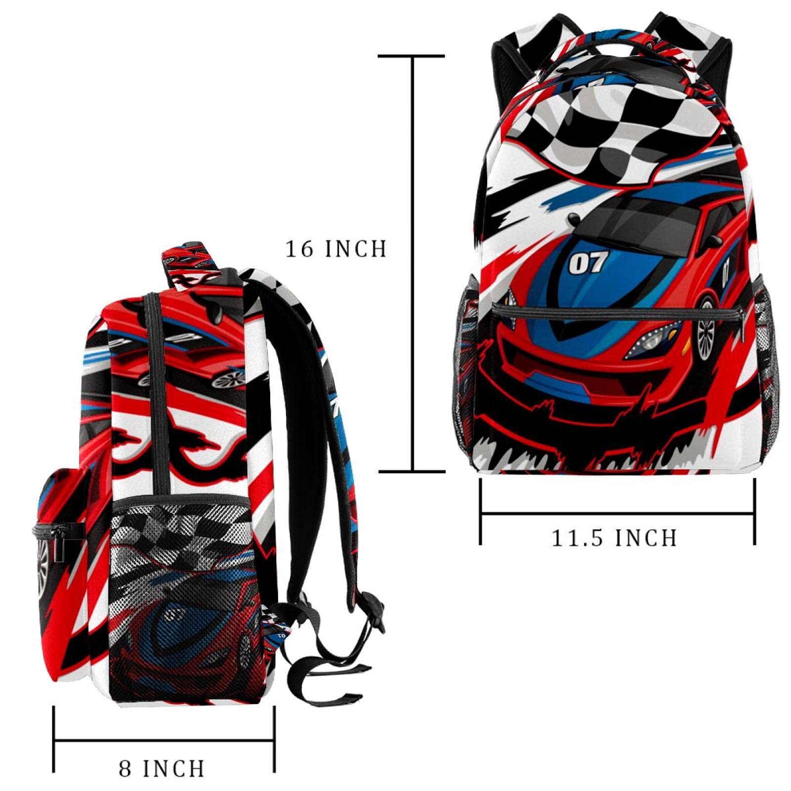 JAVENPROEQT Speeding Racing Car With Checkered Flag Race Track Casual School Backpack For Teen Girls Boys, Shoulder Bag For Men Women